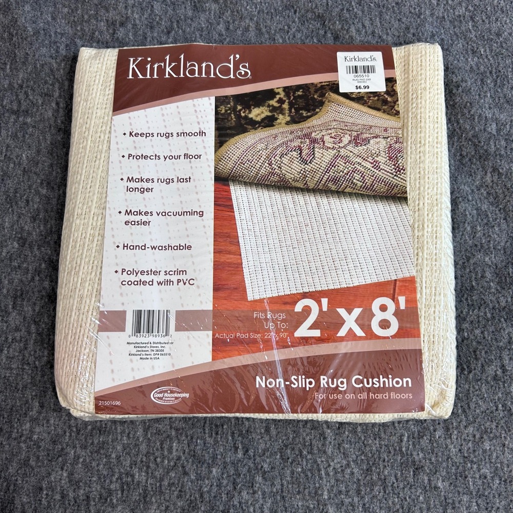 Kirklands Non-Slip Rug Cushion 2x8 Foot Runner Pad for Hard Floors Cream PVC